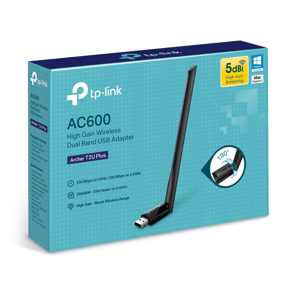 TP-Link AC600 High Gain Wireless Dual Band USB Adapter | ARCHER-T2U PLUS  ARCHER-T2U PLUS