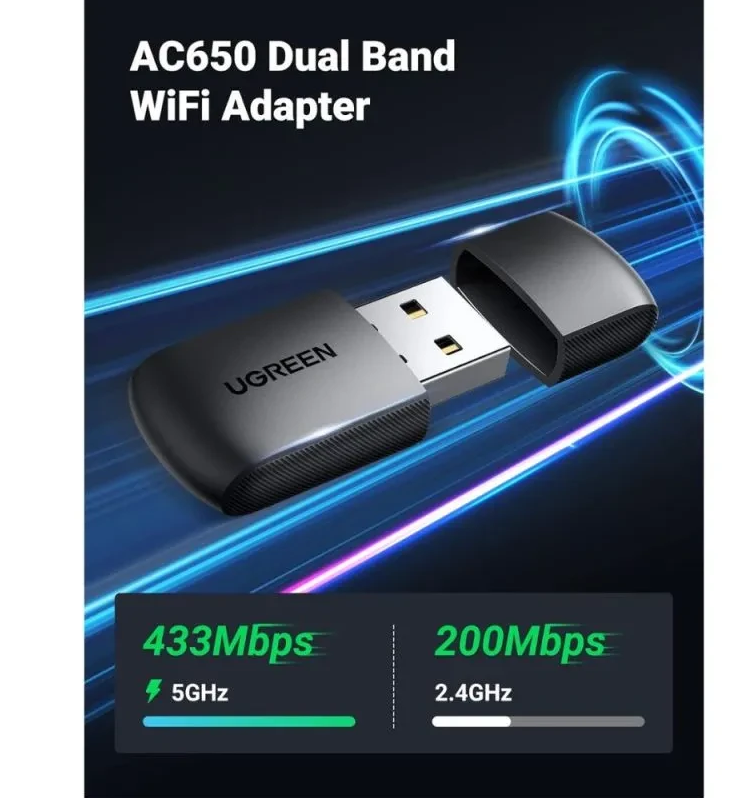 UGREEN AC650 USB WiFi Adapter Dual-Band 5GHz/2.4GHz High-Speed Wireless Dongle  AC650