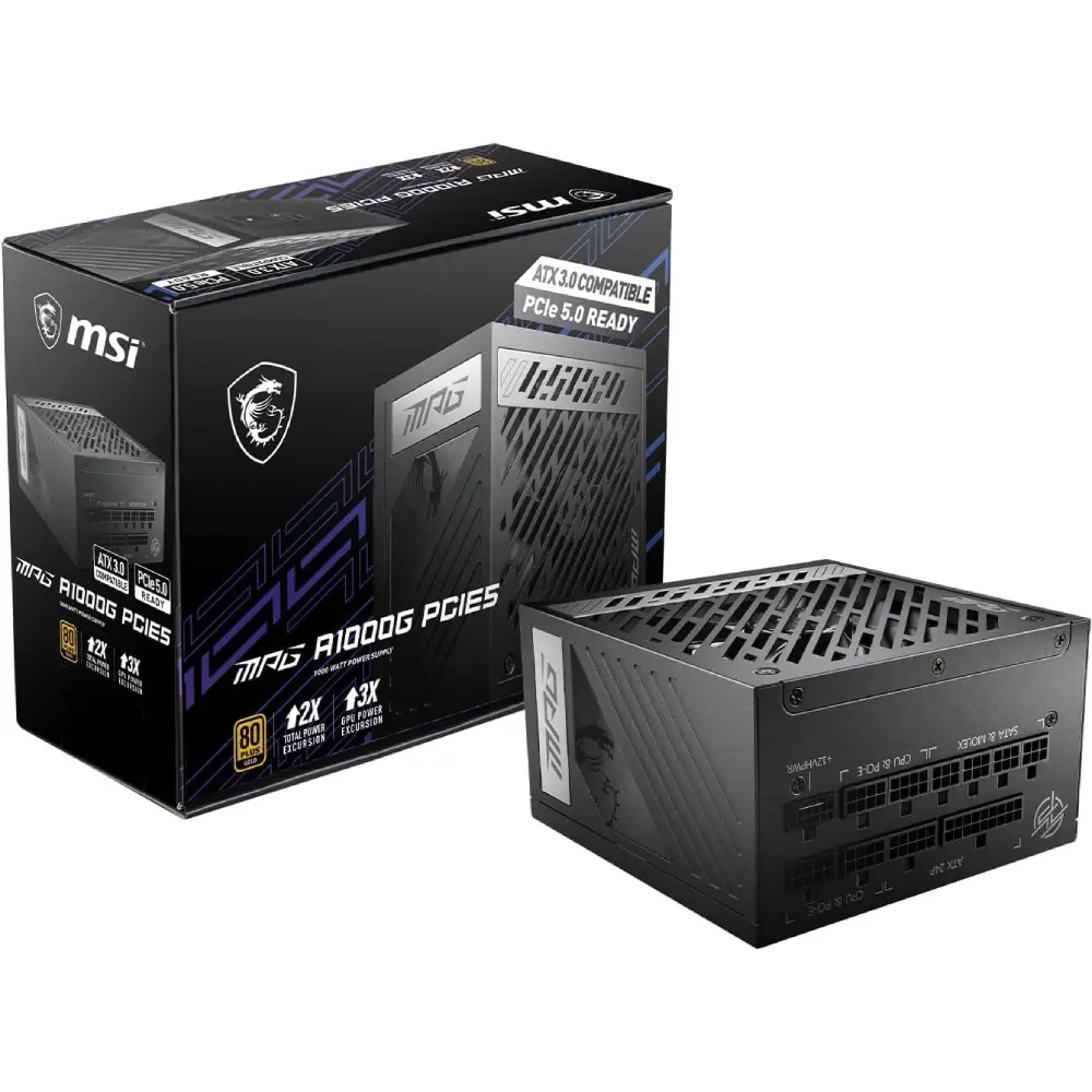 MSI Power supply MPG A1000G PCIE 5 & ATX 3.0 80+GOLD PSU,1000W | 306-7ZP7C11-CE0  306-7ZP7C11-CE0