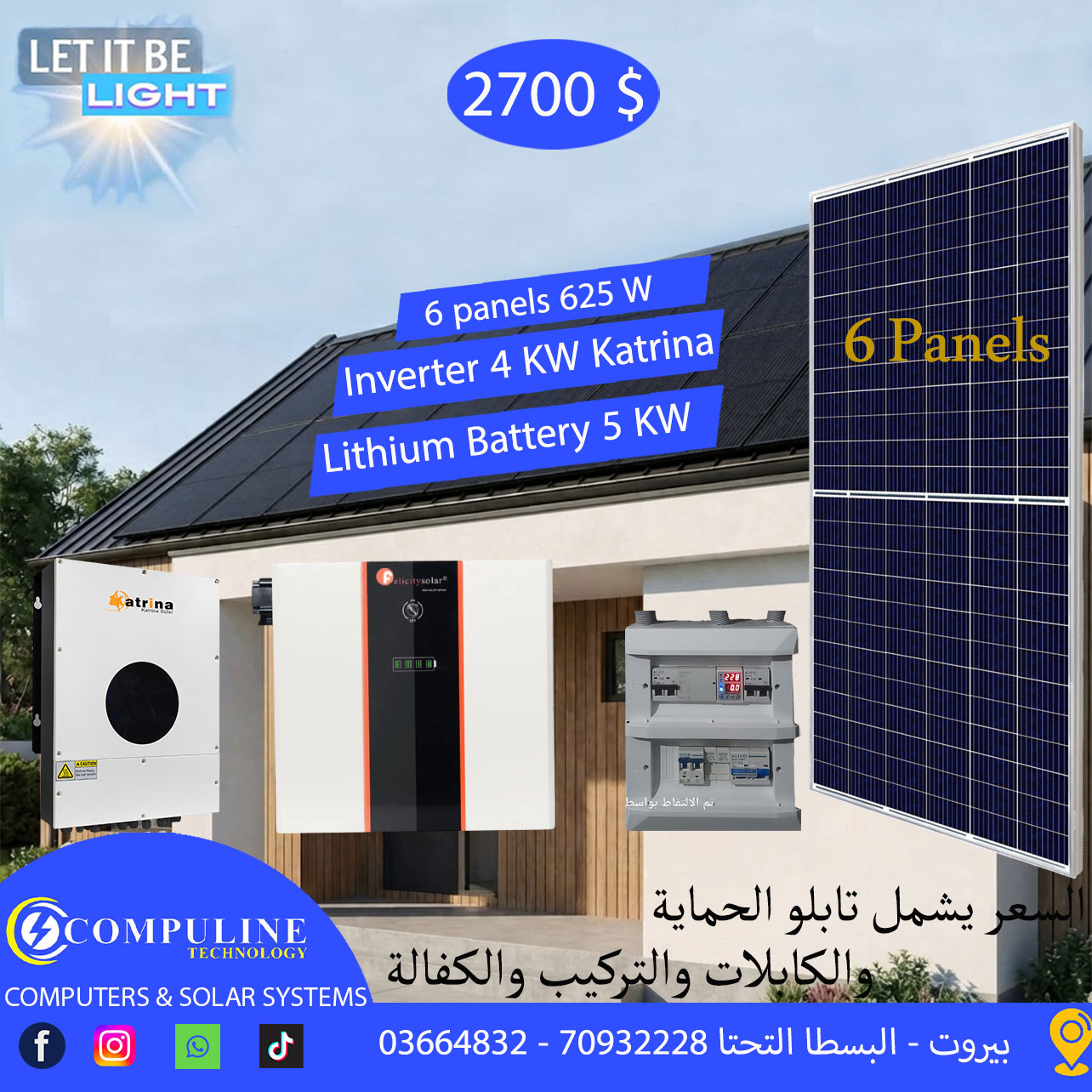 SOLAR PROJECT 6 Panels 625 W- 4 KW inverter Katrina -  Lithium Battery 5 KW