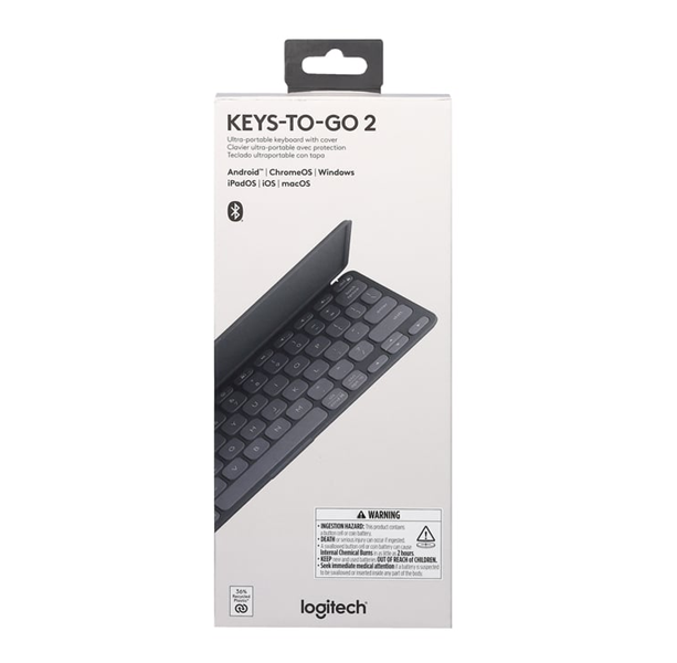 LOGITECH Wireless Bluetooth Keyboard Keys-To-Go 2 Portable for Tablet with Built-in Cover Grey  920-012987