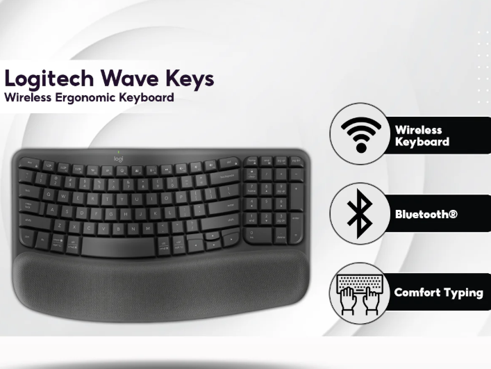 LOGITECH Wireless Bluetooth Keyboard Wave Keys Ergonomic Graphite EN/AR  920-012312