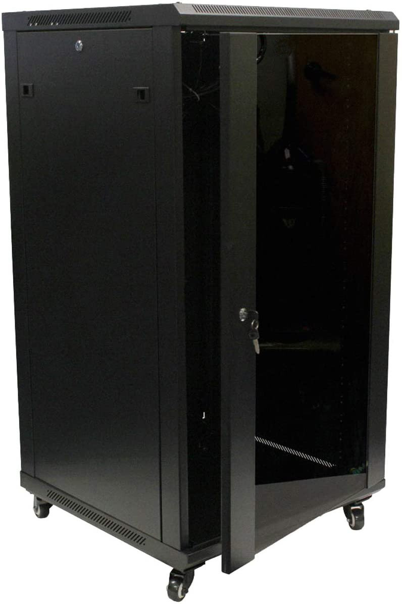 EUSSO Server Cabinet 22U W600*D600 Door Type Front Glass – Rear Metal 2 Cooling Fans + 1 Fixed Shelf | MS-EJS6622-GM MS-EJS6622-GM 22U