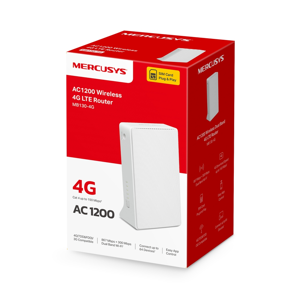 MERCUSYS AC1200 Wireless Dual Band 4G LTE Router | MB130-4G MB130-4G